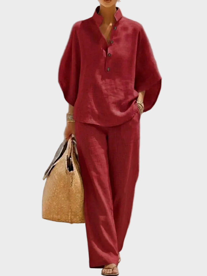 Mariel – Ensemble en Coton-Lin avec Pantalons Amples