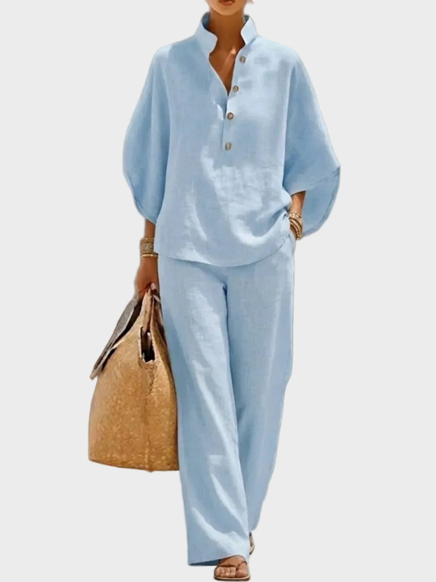 Mariel – Ensemble en Coton-Lin avec Pantalons Amples