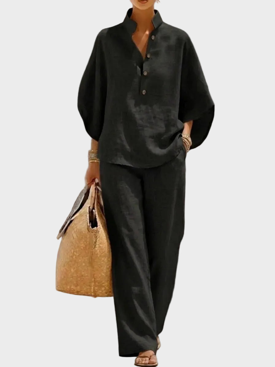 Mariel – Ensemble en Coton-Lin avec Pantalons Amples