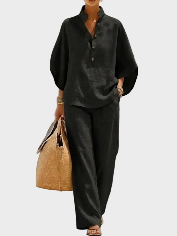 Mariel – Ensemble en Coton-Lin avec Pantalons Amples
