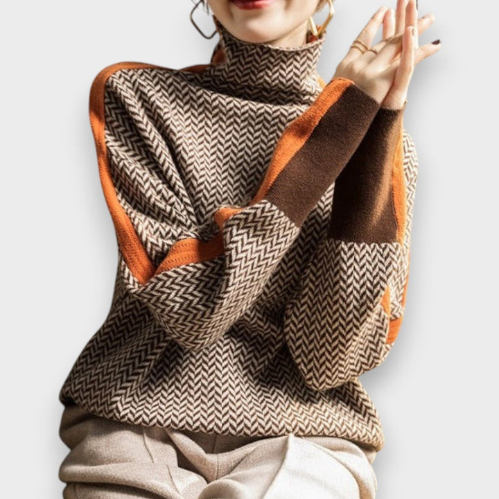 Mai | Pull Col Roulé Luxueux avec Motif Chevron