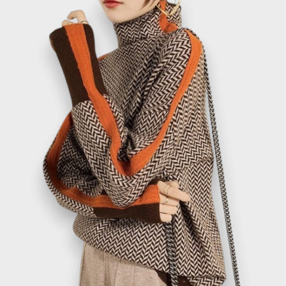 Mai | Pull Col Roulé Luxueux avec Motif Herringbone