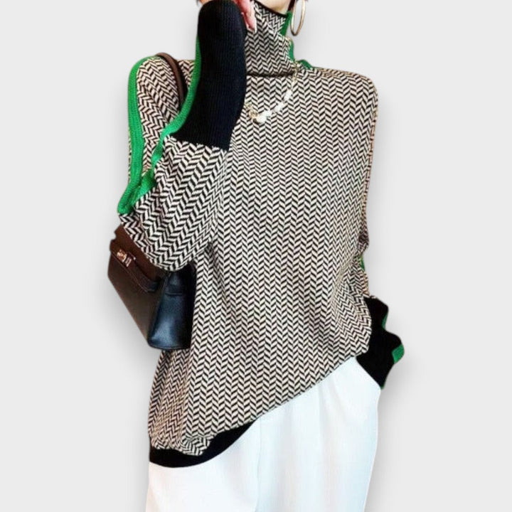 Mai | Pull Col Roulé Luxueux avec Motif Herringbone