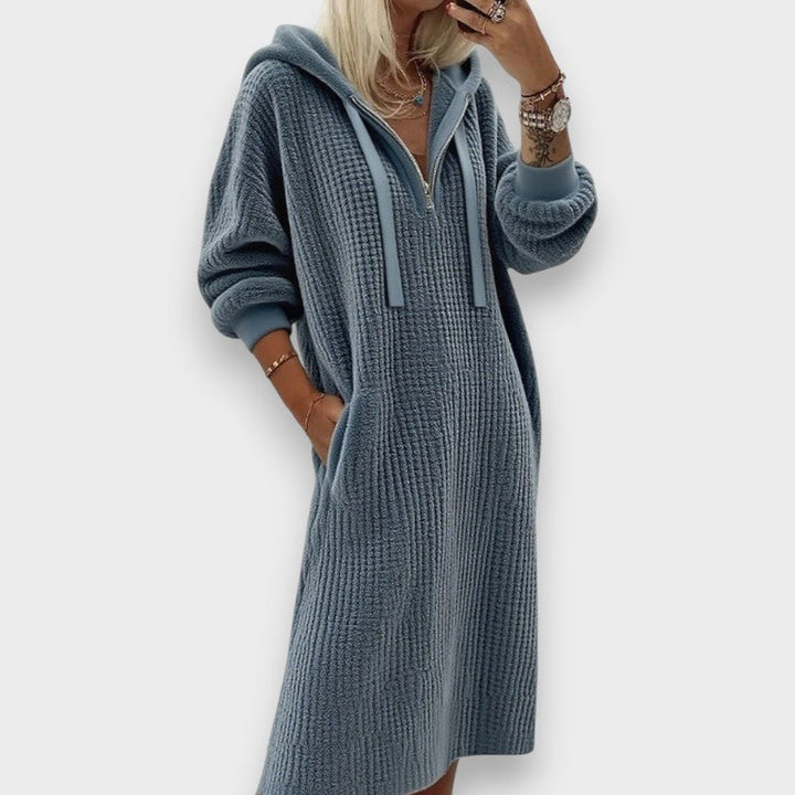 Giada | Robe à Capuche Décontractée en Fleece Tricoté Waffle