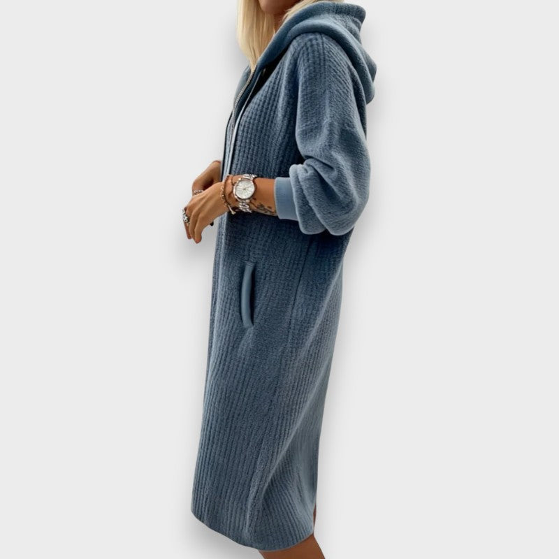 Giada | Robe à Capuche Décontractée en Fleece Tricoté Waffle