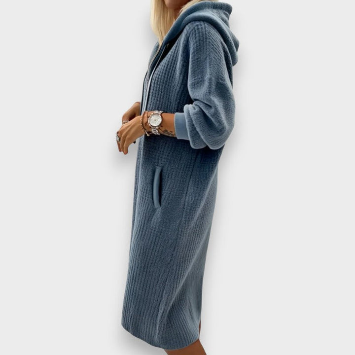 Giada | Robe à Capuche Décontractée en Fleece Tricoté Waffle