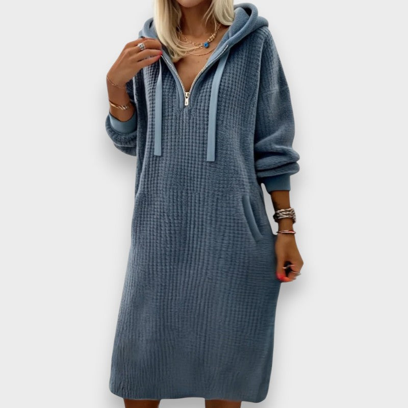 Giada | Robe à Capuche Décontractée en Fleece Tricoté Waffle