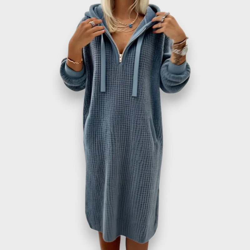 Giada | Robe à Capuche Décontractée en Fleece Tricoté Waffle