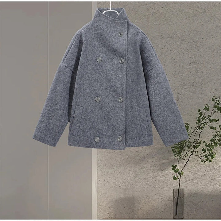 Manteau élégant femmes mélange de laine avec boutons – Vêtement d'hiver à col montant
