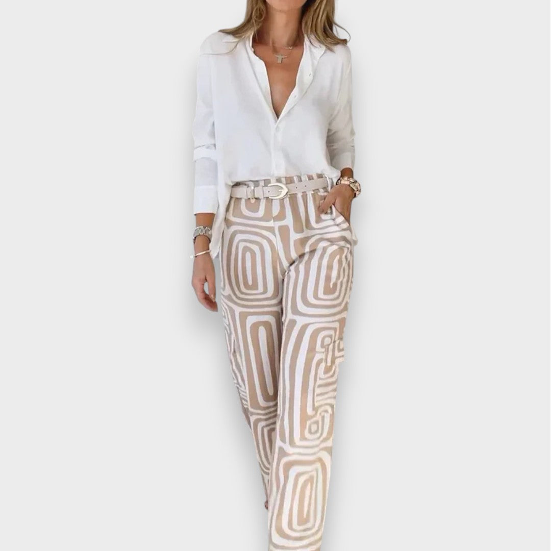 Aurora | Ensemble de Pantalon Élégant avec Blouse et Ceinture