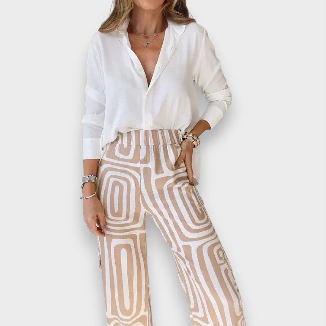 Aurora | Ensemble de Pantalon Élégant avec Blouse et Ceinture