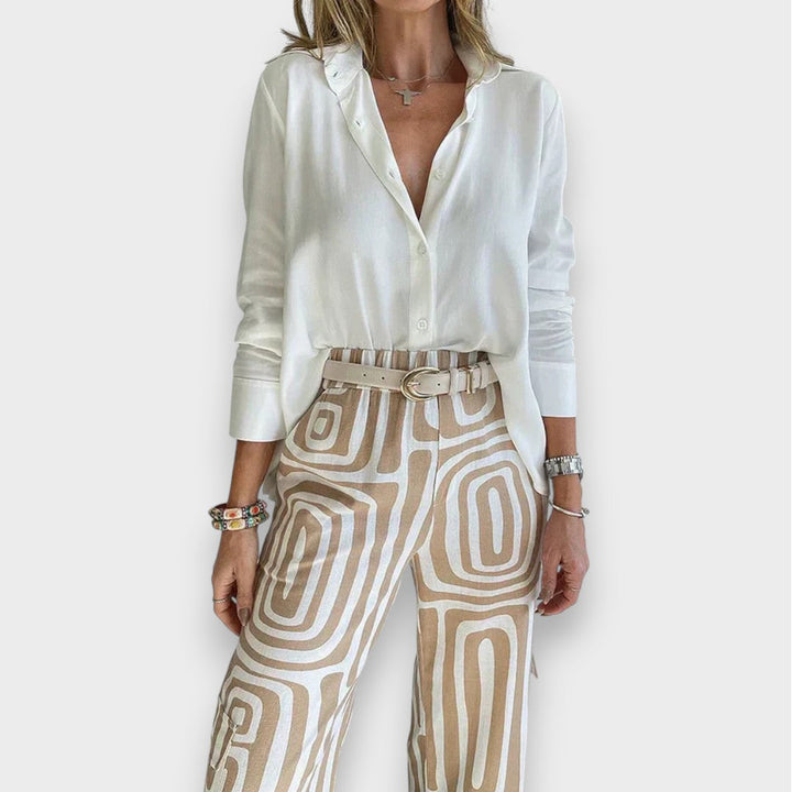 Aurora | Ensemble Pantalon Élégant avec Blouse et Ceinture
