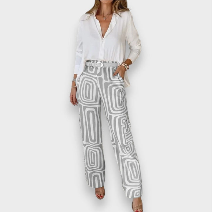 Aurora | Ensemble de Pantalon Élégant avec Blouse et Ceinture