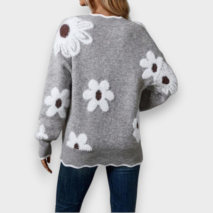 Aline | Pull Élégant avec Col en V et Motif Floral