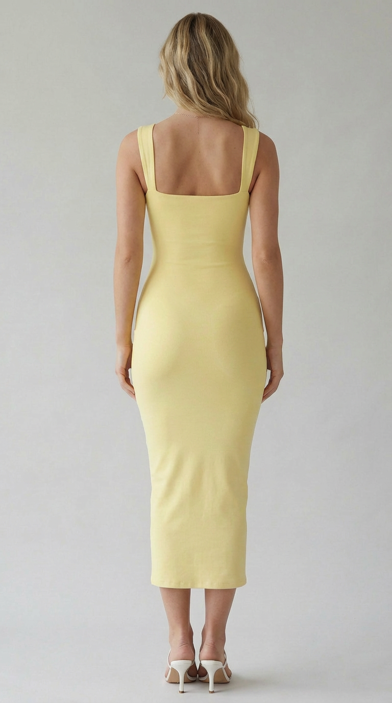 Robe Midi Minimaliste à Encolure Carrée Elodie
