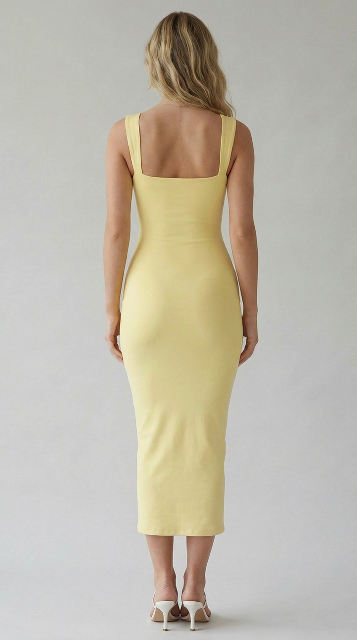 Robe Midi Minimaliste à Encolure Carrée Elodie
