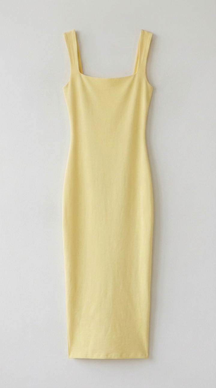 Robe Midi Minimaliste à Encolure Carrée Elodie