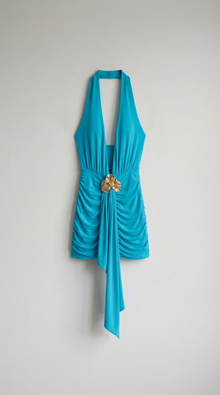 Robe Mini Drapée à Col Halter Aria