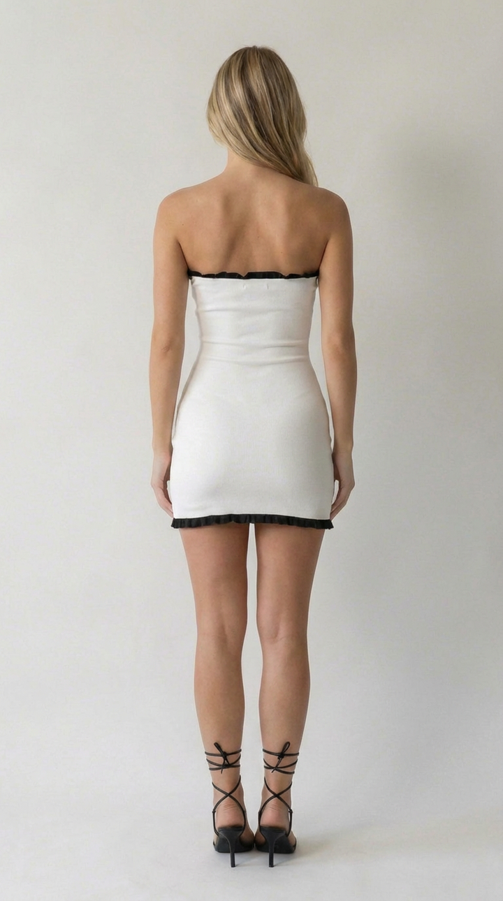 Robe Mini Sans Bretelles à Détails Contrastants Camille