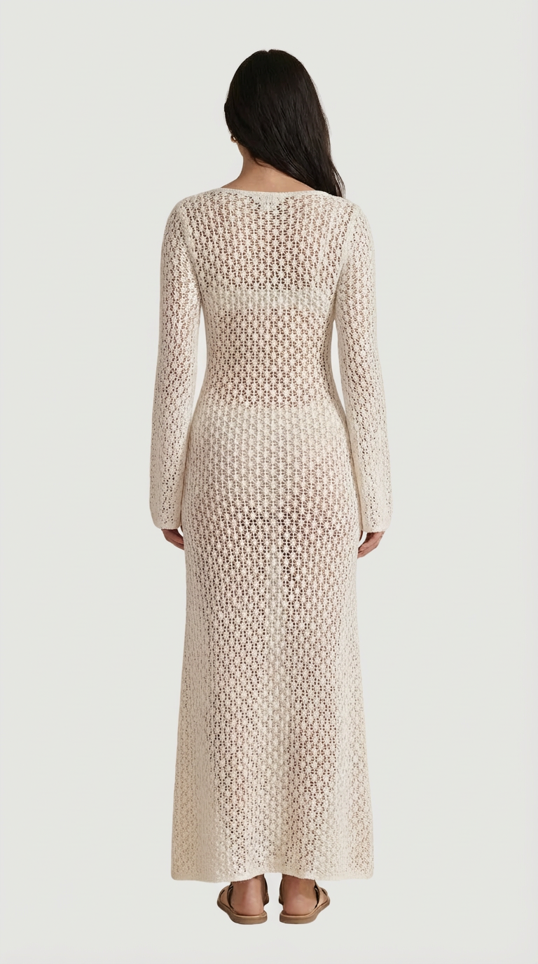 Robe Maxi à Manches Longues en Maille Ouverte Elara