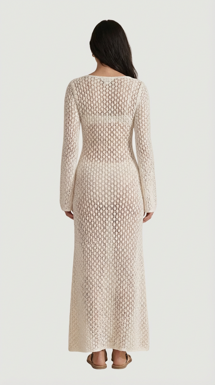 Robe Maxi à Manches Longues en Maille Ouverte Elara