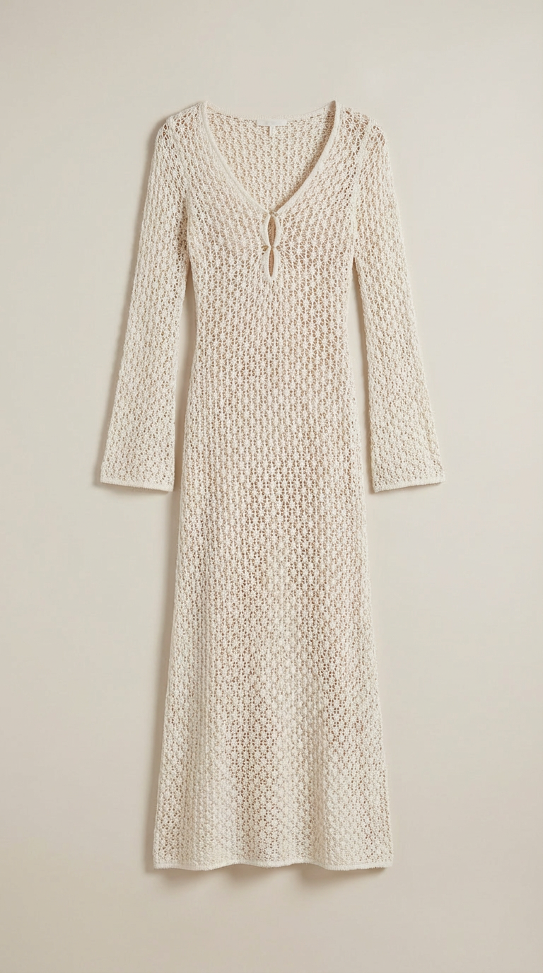 Robe Maxi à Manches Longues en Maille Ouverte Elara