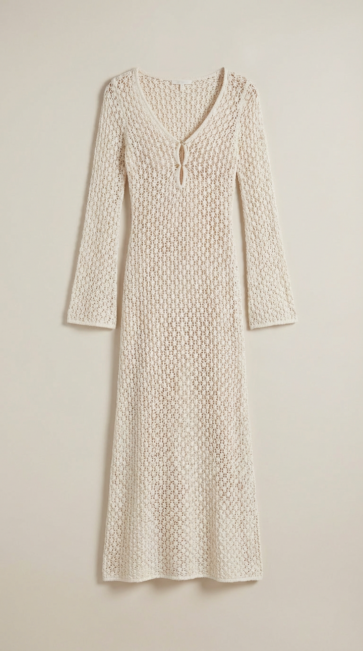 Robe Maxi à Manches Longues en Maille Ouverte Elara