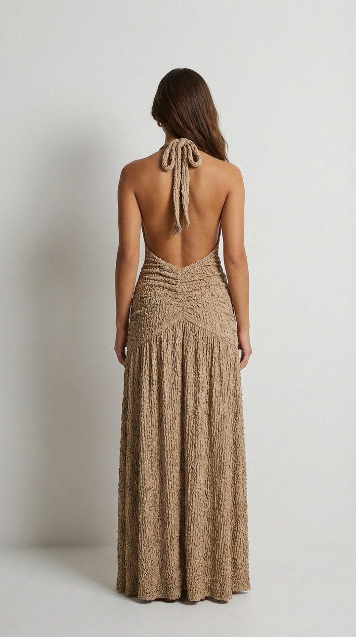 Robe Maxi Texturée Sienna à Encolure Halter
