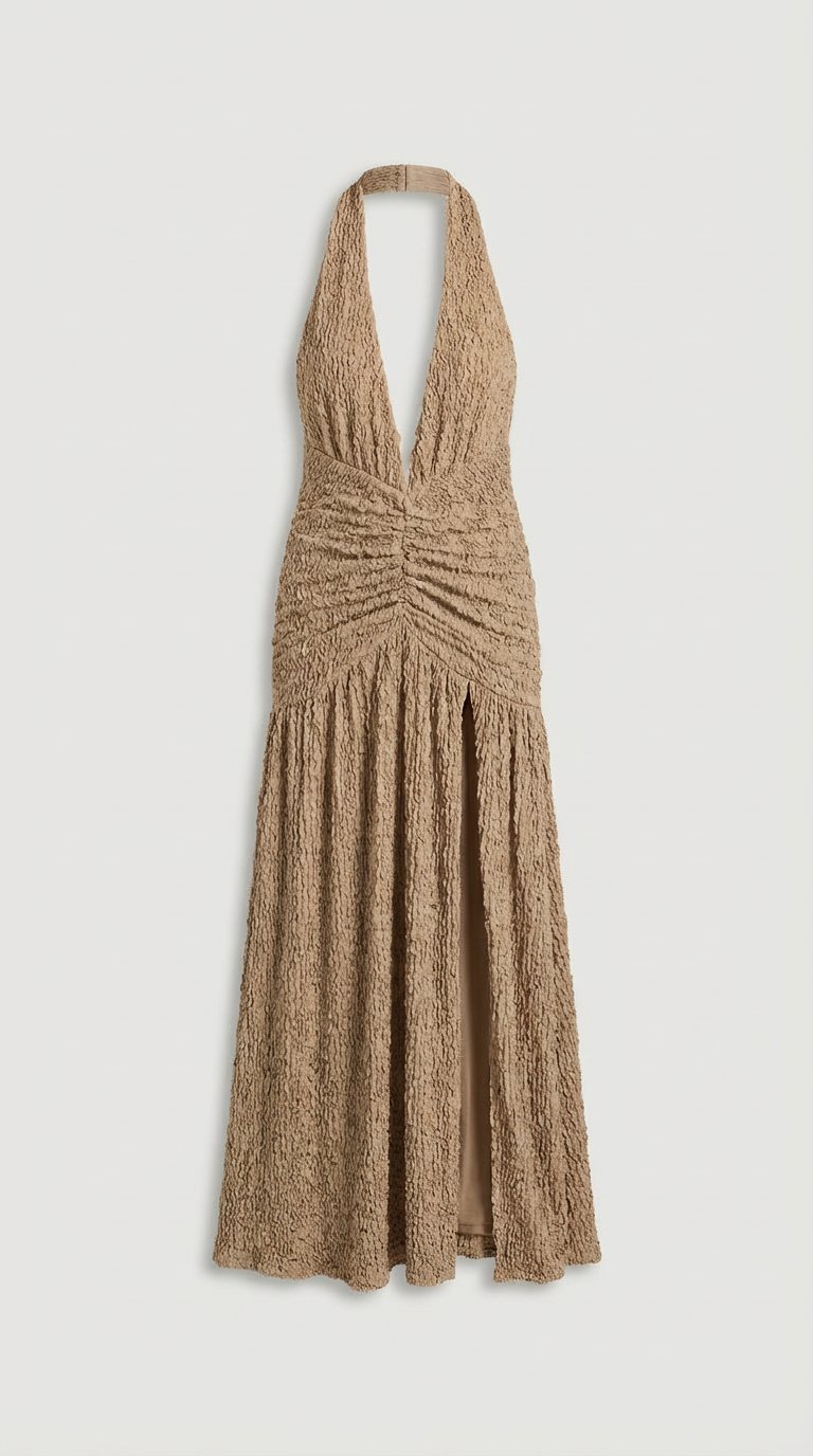 Robe Maxi Texturée Sienna à Encolure Halter
