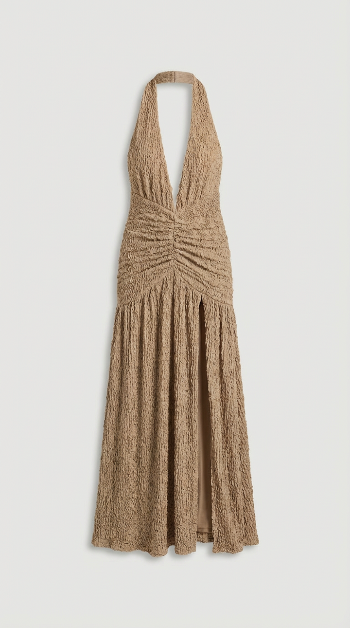 Robe Maxi Texturée Sienna à Encolure Halter