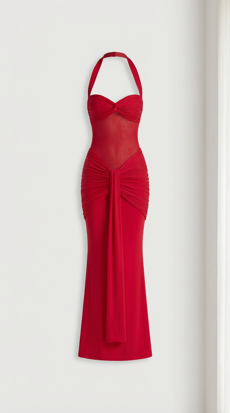 Robe Maxi Transparente Scarlett à Encolure Halter